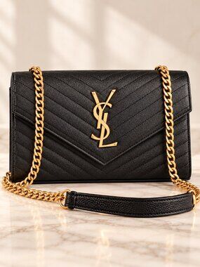 Black Quilted Chevron Crossbody Bag Gold Chain Strap Envelope Shoulder Purse